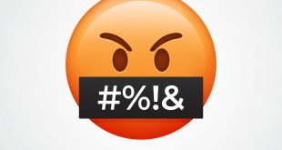 Red angry face emoji. Isolated on white emoticon. Obscene language.